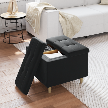 Förvaringspall med kudde Svart 60 x 60 x 45 cm Sammet