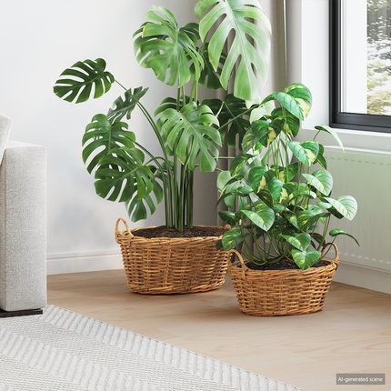Planteringskorg med lagring 2 st Naturlig Brun Kubu Rattan