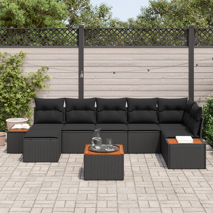 Trädgårdsoffset 8 st 7-Antal sittplatser Svart Polyrattan