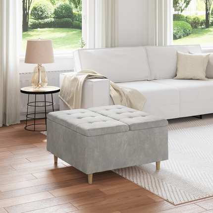 Förvaringspall med kudde Ljusgrå 80 x 80 x 45 cm Sammet
