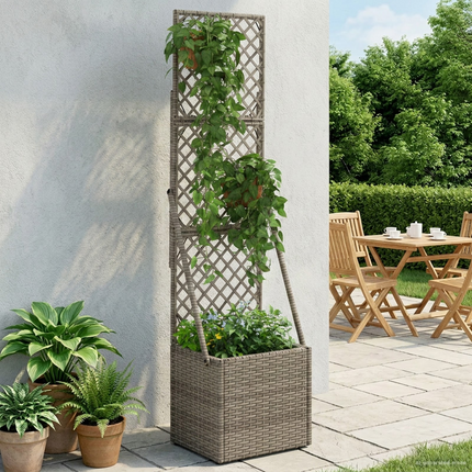 Trädgårdsplanterare med trellis Grå 35 x 30 x 135 cm