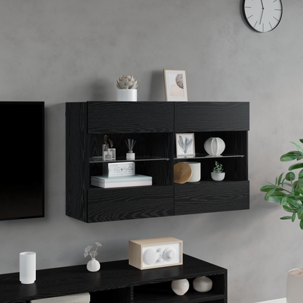 TV Vägghylla 98,5 x 30 x 60,5 cm Svart Ek Konstruerat trä