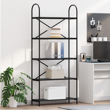 Hyllsystem 5 nivåer 80 x 30 x 183 cm Konstruerat trä Svart Ek