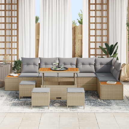 Trädgårdsoffset 10 st 9-Antal sittplatser Beige och Ljusgrå