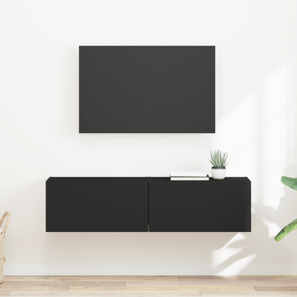 TV Vägghylla 2 st Svart Konstruerat trä