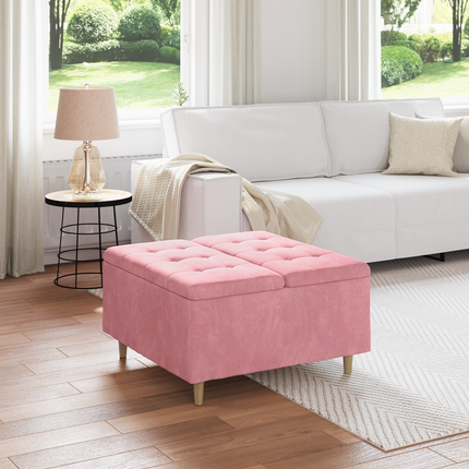 Förvaringspall med kudde Rosa 80 x 80 x 45 cm Sammet