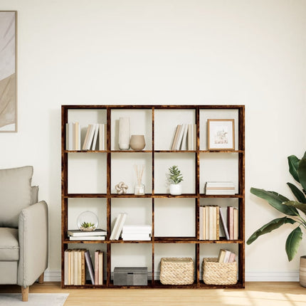 Bokhylla rökfärgad ek 137,5x29x137,5 cm konstruerat trä