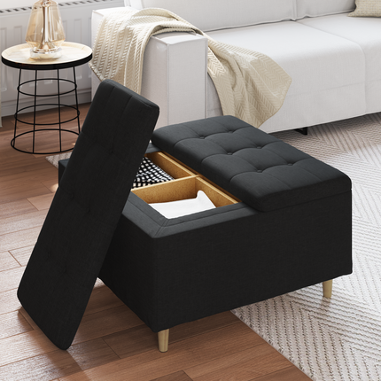 Förvaringspall med kudde Svart 80 x 80 x 45 cm tyg
