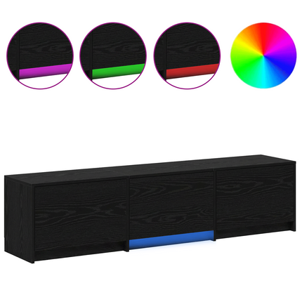 TV-bänk med LED Svart Ek 165 x 34 x 40 cm Konstruerat trä