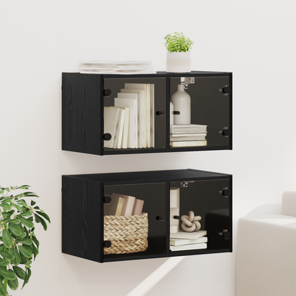 Väggskåp 2 st 68 x 37 x 35 cm Konstruerat trä Svart Ek