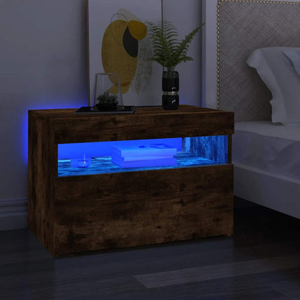 Tv-bänk med LED-belysning rökfärgad ek 60x35x40 cm
