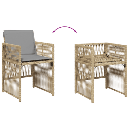 Matgrupp för trädgården med dynor 9 delar mixbeige konstrotting