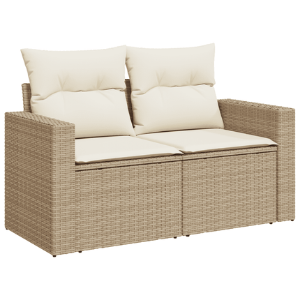 Matgrupp för trädgården med dynor 7 delar beige konstrotting
