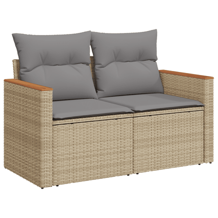 Matgrupp för trädgården med dynor 8 delar beige konstrotting
