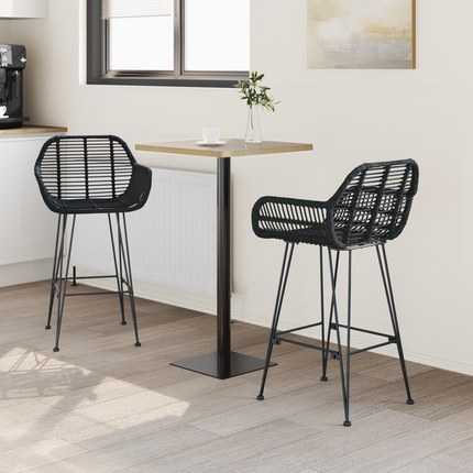 Barstol 2 st Svart 55 x 52 x 92 cm Rattan och Järn