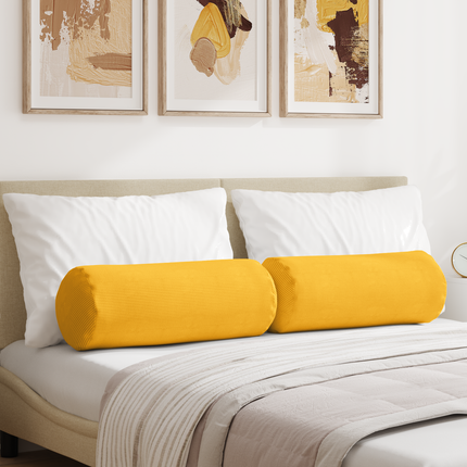 Bolsterkuddar 2 pcs Ljusgul Ø 25 x 70 cm Kordread tyg
