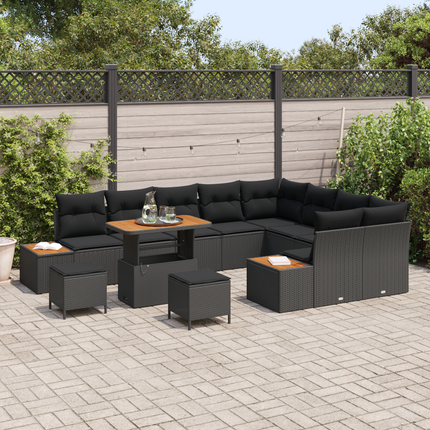 Trädgårdsoffset 12 st 11-Antal sittplatser Svart Poly rattan