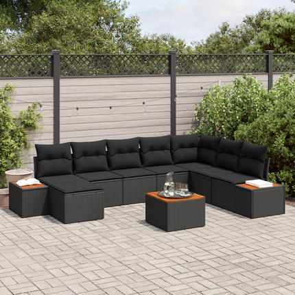 Trädgårdsoffset 9 st 8-Antal sittplatser Svart Polyrattan