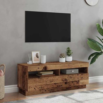 TV-bänk med LED-lampor åldrat trä 100x35x40 cm konstruerat trä