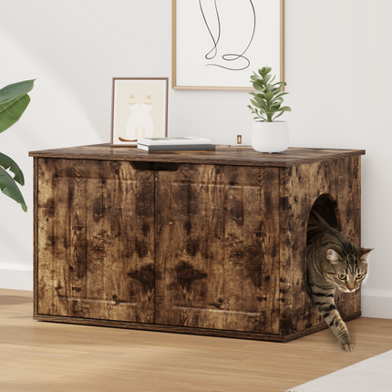 Katt hus Rökt ek 85 x 55 x 50,5 cm Konstruerat trä