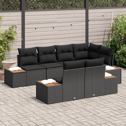 Trädgårdsoffset 7 st 7-Antal sittplatser Svart Polyrattan