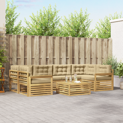 Utomhussoffset 7 st Vit och Beige Polyester