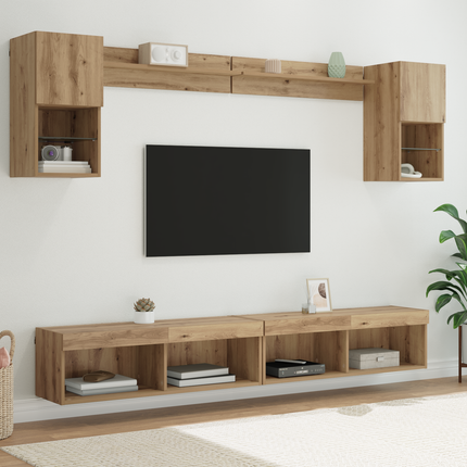 TV-väggenheter med LED 6 st Artisan Ek Konstruerat trä