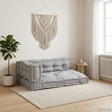 Pallettsoffa Kudde 3 st Tyg Grå 120 x 80 x 38 cm