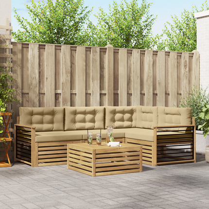 Utomhussoffset 6 st Vit och Beige Polyester