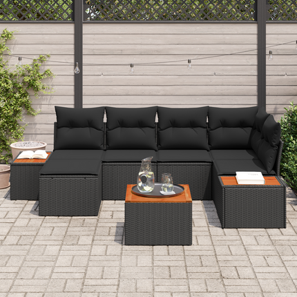 Trädgårdsoffset 7 st 6-Antal sittplatser Svart Polyrattan