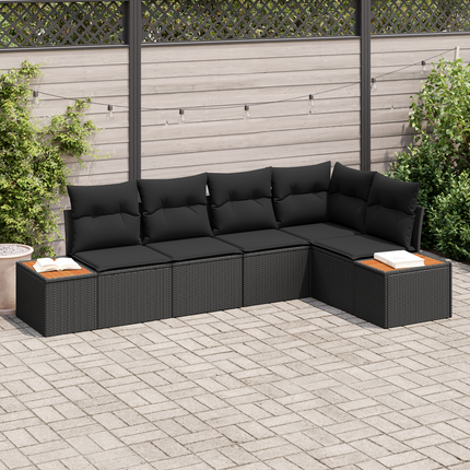 Trädgårdsoffset 5 st 5-Antal sittplatser Svart Poly rattan