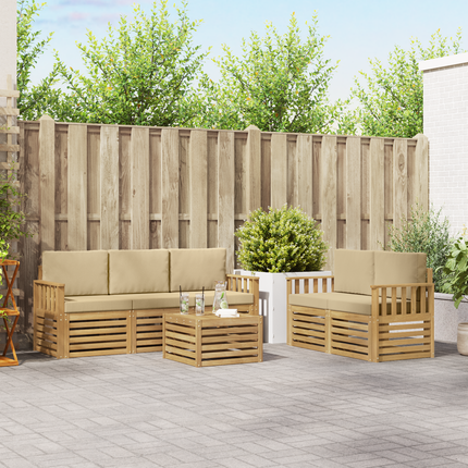 Utomhussoffset 6 st Vit och Beige Polyester