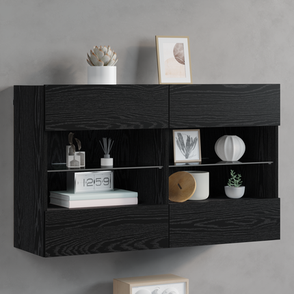 TV Vägghylla 98,5 x 30 x 60,5 cm Svart Ek Konstruerat trä