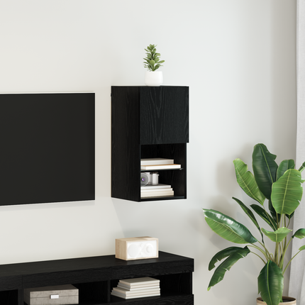 Väggmonterad TV-skåp 30,5 x 30 x 60 cm Svart Ek Konstruerat trä