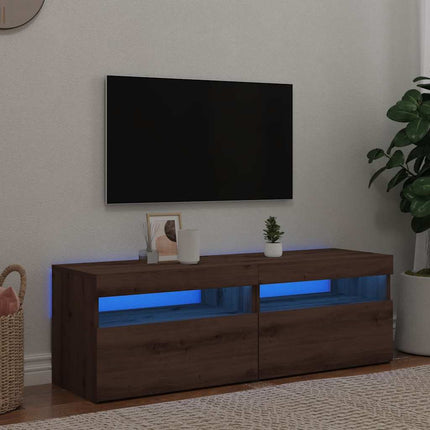 TV-bänk med LED-belysning 2 st artisan ek konstruerat trä