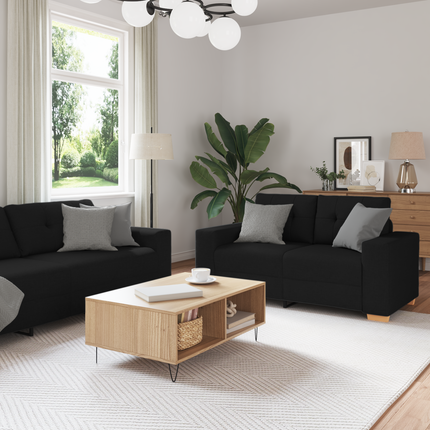 Soffa 3 st Svart Linnenblandad tyg