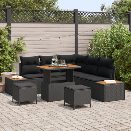 Trädgårdsoffset 8 st 7-Antal sittplatser Svart Poly rattan