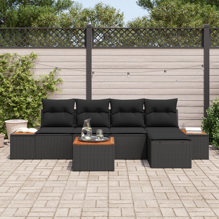 Trädgårdsoffset 6 st 5-Antal sittplatser Svart Polyrattan