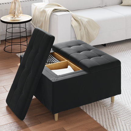 Förvaringspall med kudde Svart 80 x 80 x 45 cm Sammet