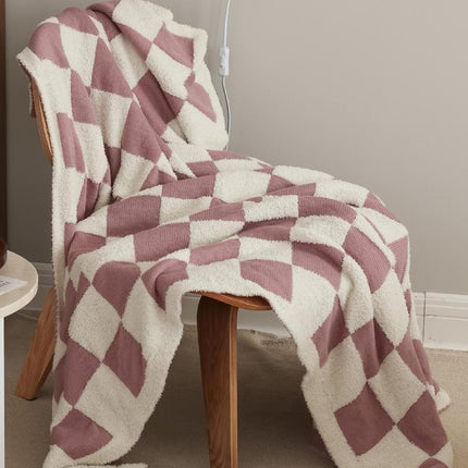 Checkerboard Lamb Fleece Casual Sofa Blanket