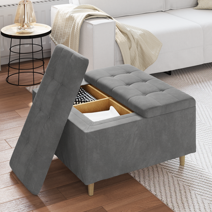 Förvaringspall med kudde Mörkgrå 80 x 80 x 45 cm Sammet
