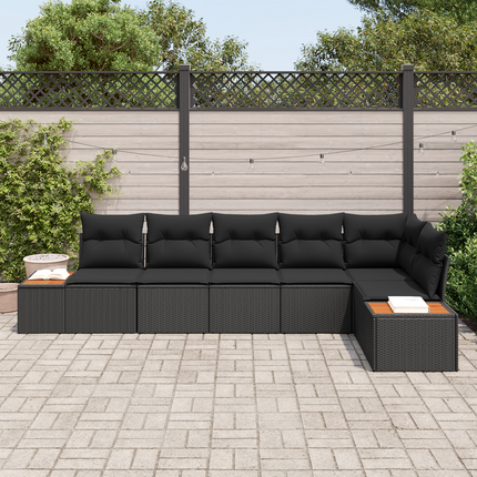Trädgårdsoffset 6 st 6-Antal sittplatser Svart Polyrattan