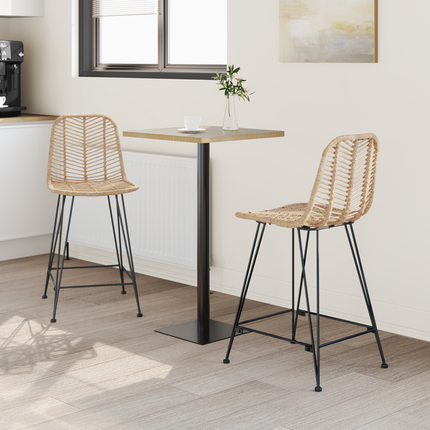 Barstol 2 st Naturfärg 44,5 x 54,5 x 97,5 cm Rattan och Järn