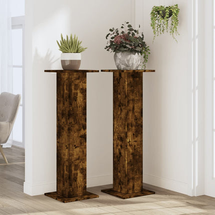 Växtställ 2 st rökfärgad ek 30x30x95 cm konstruerat trä