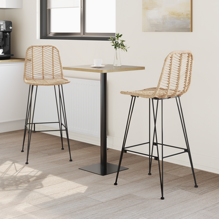 Barstol 2 st Naturfärg 44 x 52 x 111 cm Rattan och Järn