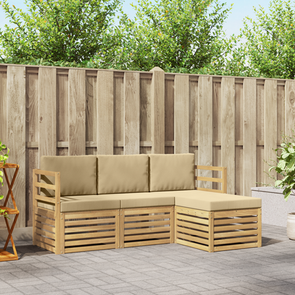 Utomhussoffset 4 st Vit och Beige Polyester