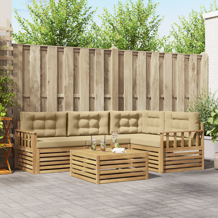Utomhussoffset 6 st Vit och Beige Polyester