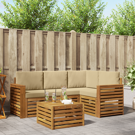 Utomhussoffset 5 st Naturlig och Beige Polyester