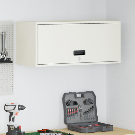 Vägghylla för garage Vit 80 x 33 x 35 cm Pulverlackerad stål
