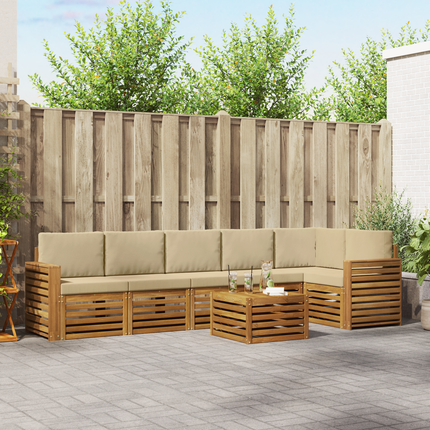 Utomhussoffset 7 st Naturlig och Beige Polyester